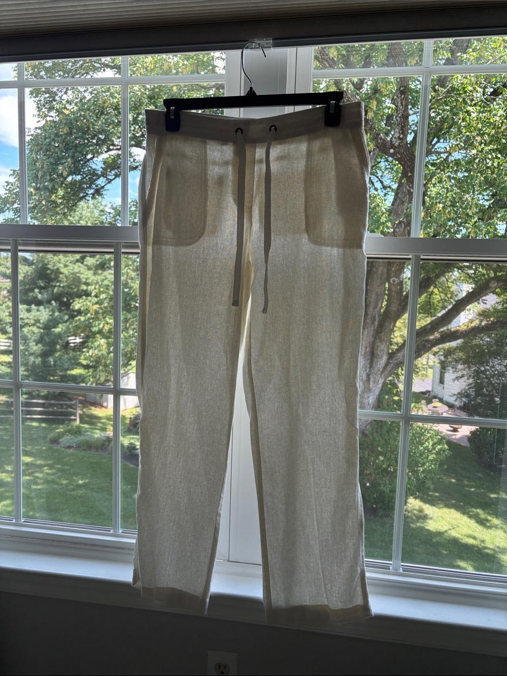 Womans Cream Linen Drawstring Pants